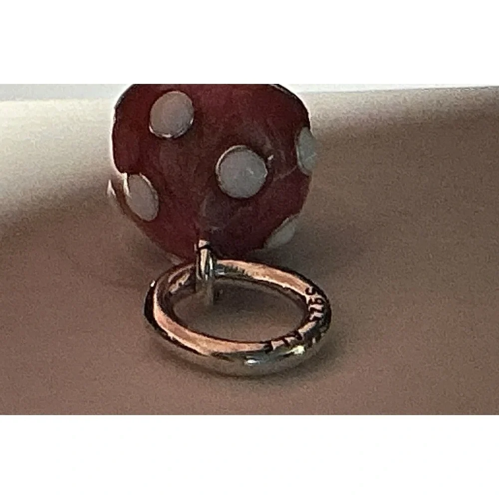 Pandora Red Enamel Mushroom Dangle Charm S925 Sterling Silver